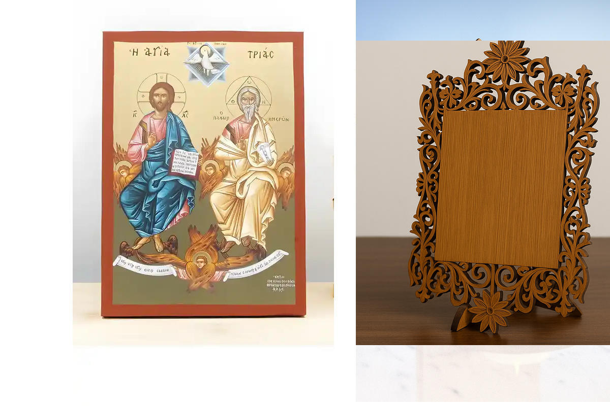 Εικόνα Ορθοδοξίας Δαντέλα μαζι με  Βάση σε  8 χρώματα με περίγραμμα χρυσό σε ξύλο Plywood (Πλακάζ)   με  βάση Αγίας Τριάδας, Ξύλινη Χειροποίητη Εικόνα με Φύλλο Χρυσού Ελληνικού Βυζαντινού Στυλ Κρεμαστή σε ξύλινη πλάκα Θρησκευτικό θέμα Χειροποίητη Ελληνορθ