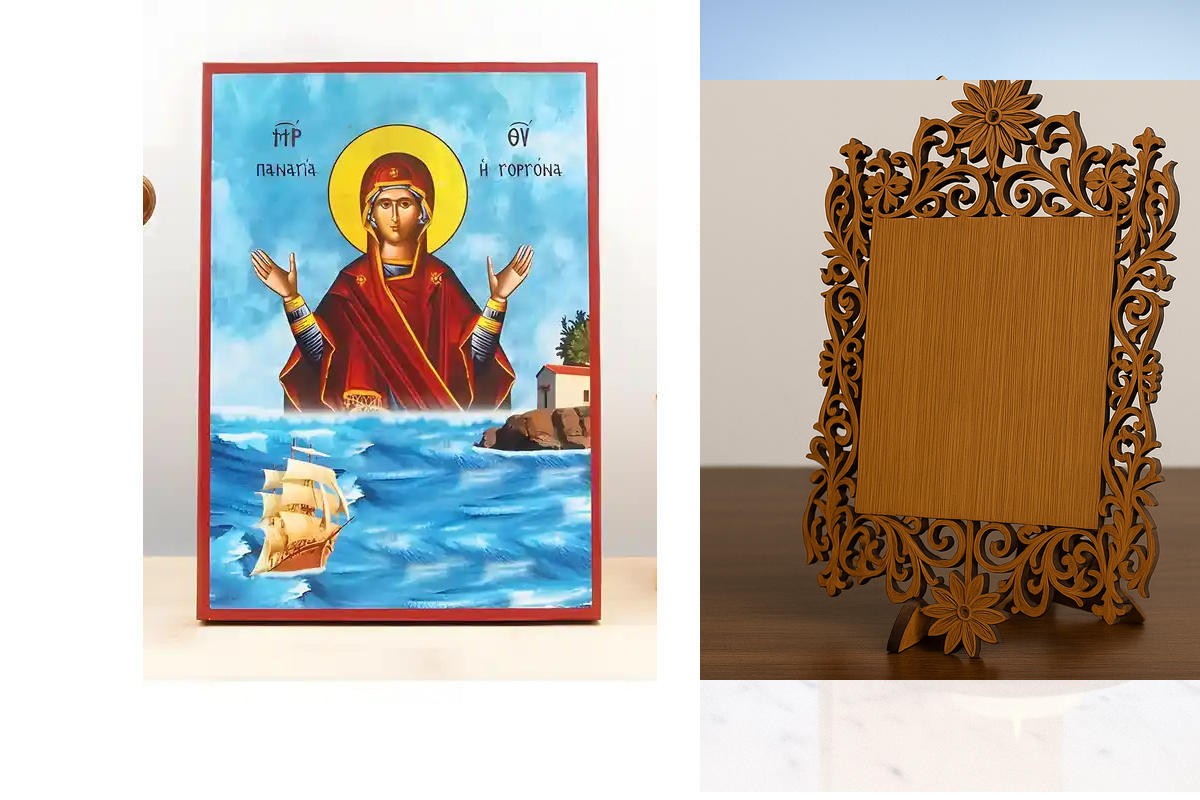 Εικόνα Ορθοδοξίας Δαντέλα μαζι με  Βάση σε  8 χρώματα με περίγραμμα χρυσό σε ξύλο Plywood (Πλακάζ)   με  βάση Παναγία η Γοργόνα, Ξύλινη Χειροποίητη Εικόνα Ελληνικού Premium Βυζαντινού Στυλ Κρεμαστή σε ξύλινη πλάκα Θρησκευτικό θέμα Χειροποίητη Ελληνορθόδοξ