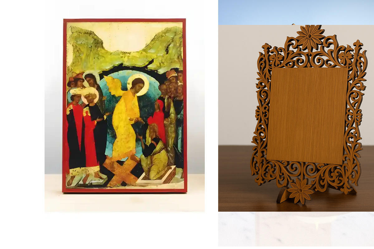 Εικόνα Ορθοδοξίας Δαντέλα μαζι με  Βάση σε  8 χρώματα με περίγραμμα χρυσό σε ξύλο Plywood (Πλακάζ)   με  βάση Ο Ιησούς Χριστός Κάθοδος στην Κόλαση Παλιό Στυλ, Ξύλινη Χειροποίητη Εικόνα Ελληνικού Βυζαντινού Στυλ τοίχου Κρεμασμένη σε ξύλινη πλάκα Ορθόδοξη Θ