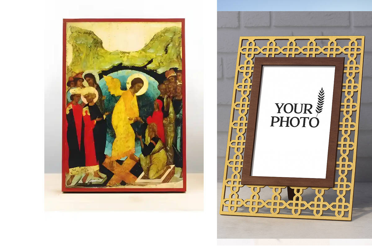 Εικόνα Ορθοδοξίας Πολυτελείας  με  σχεδιο Σταυρούς μαζι με  Βάση σε  8 χρώματα με περίγραμμα χρυσό σε ξύλο Plywood (Πλακάζ)   με  βάση Ο Ιησούς Χριστός Κάθοδος στην Κόλαση Παλιό Στυλ, Ξύλινη Χειροποίητη Εικόνα Ελληνικού Βυζαντινού Στυλ τοίχου Κρεμασμένη σ