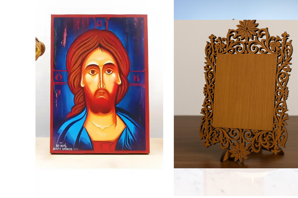Εικόνα Ορθοδοξίας Δαντέλα μαζι με  Βάση σε  8 χρώματα με περίγραμμα χρυσό σε ξύλο Plywood (Πλακάζ)   με  βάση Πορτραίτο Ηλικιωμένου Ιησού Χριστού, Ξύλινη Χειροποίητη Εικόνα Ελληνικού Premium Βυζαντινού Στυλ Κρεμασμένο σε ξύλινη πλάκα Θρησκευτικό θέμα Χειρ