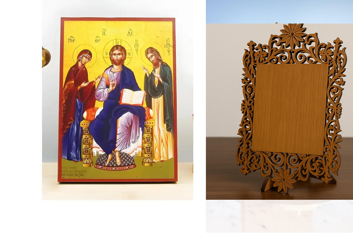 Εικόνα Ορθοδοξίας Δαντέλα μαζι με  Βάση σε  8 χρώματα με περίγραμμα χρυσό σε ξύλο Plywood (Πλακάζ)   με  βάση Jesus Christ Small Deesis, Ξύλινη Χειροποίητη Εικόνα Ελληνικού Premium Βυζαντινού Στυλ Κρεμαστή σε ξύλινη πλάκα Θρησκευτικό θέμα Χειροποίητη Ελλη