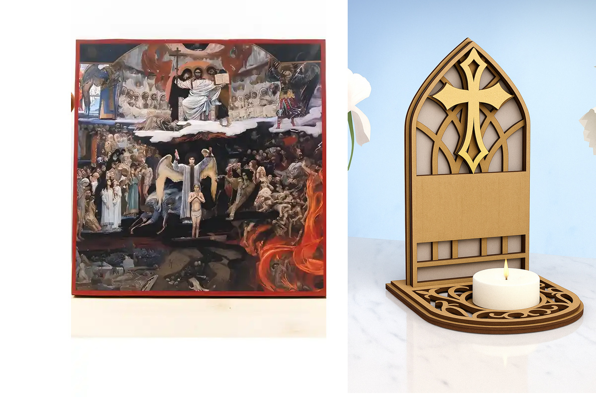 Εικόνα Ορθοδοξίας Καντηλάκι σε  8 χρώματα με περίγραμμα χρυσό σε ξύλο Plywood (Πλακάζ)   με  βάση The Last Judgment Square, Ξύλινη Χειροποίητη Εικόνα Ελληνικού Premium Βυζαντινού Στυλ Κρεμασμένο σε Ξυλόπλακα Θρησκευτικό θέμα Χειροποίητη Ελληνορθόδοξη εικό