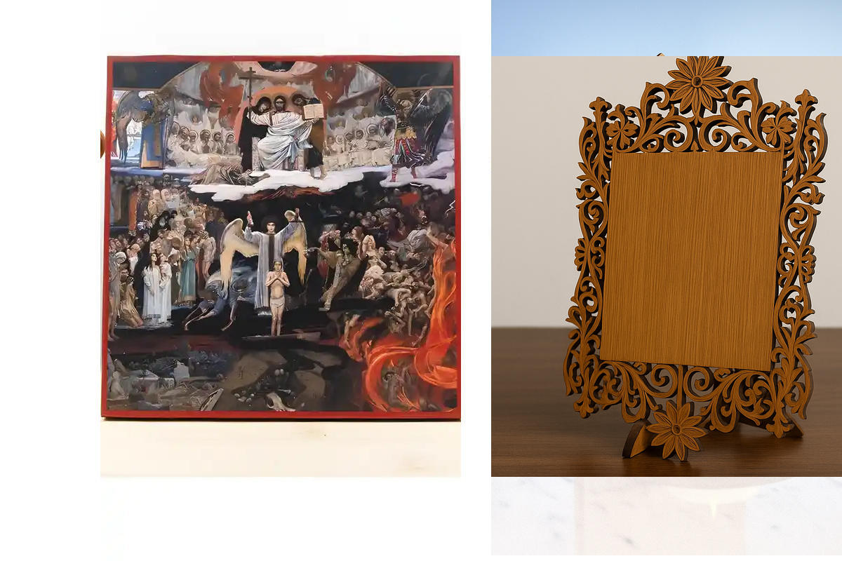 Εικόνα Ορθοδοξίας Δαντέλα μαζι με  Βάση σε  8 χρώματα με περίγραμμα χρυσό σε ξύλο Plywood (Πλακάζ)   με  βάση The Last Judgment Square, Ξύλινη Χειροποίητη Εικόνα Ελληνικού Premium Βυζαντινού Στυλ Κρεμασμένο σε Ξυλόπλακα Θρησκευτικό θέμα Χειροποίητη Ελληνο