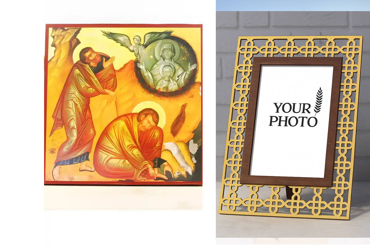 Εικόνα Ορθοδοξίας Πολυτελείας  με  σχεδιο Σταυρούς μαζι με  Βάση σε  8 χρώματα με περίγραμμα χρυσό σε ξύλο Plywood (Πλακάζ)   με  βάση Ο Προφήτης Μωυσής και ο Φλεγόμενος Θάμνος, Ξύλινη Χειροποίητη Εικόνα Ελληνικού Premium Βυζαντινού Στυλ Κρεμασμένο σε Ξυλ