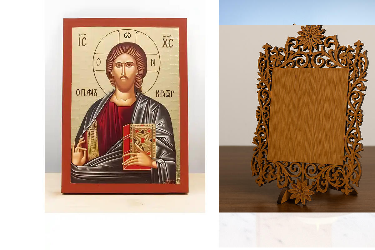 Εικόνα Ορθοδοξίας Δαντέλα μαζι με  Βάση σε  8 χρώματα με περίγραμμα χρυσό σε ξύλο Plywood (Πλακάζ)   με  βάση Ιησούς Χριστός Παντοκράτορας, Ξύλινη Χειροποίητη Εικόνα με χρυσό φύλλο Χαρακτική σε Ελληνικό Premium Βυζαντινό Στυλ Τοίχος Κρεμαστό σε Ξύλινη Πλά