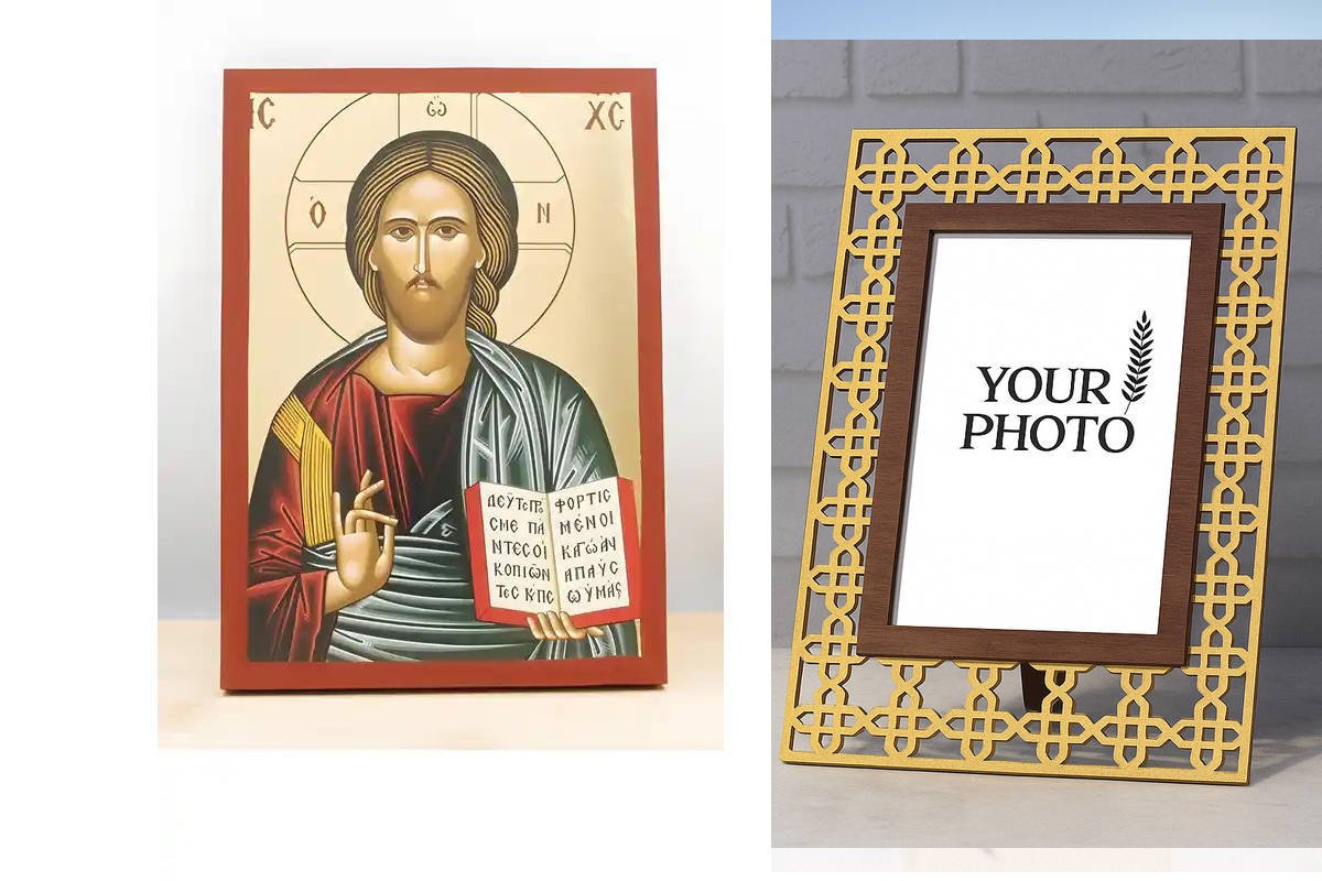 Εικόνα Ορθοδοξίας Πολυτελείας  με  σχεδιο Σταυρούς μαζι με  Βάση σε  8 χρώματα με περίγραμμα χρυσό σε ξύλο Plywood (Πλακάζ)   με  βάση Ευλογία Ιησού Χριστού, Ξύλινη Χειροποίητη Εικόνα με Φύλλο Χρυσού Ελληνικού Premium Βυζαντινού Στυλ τοίχου Κρεμασμένο σε