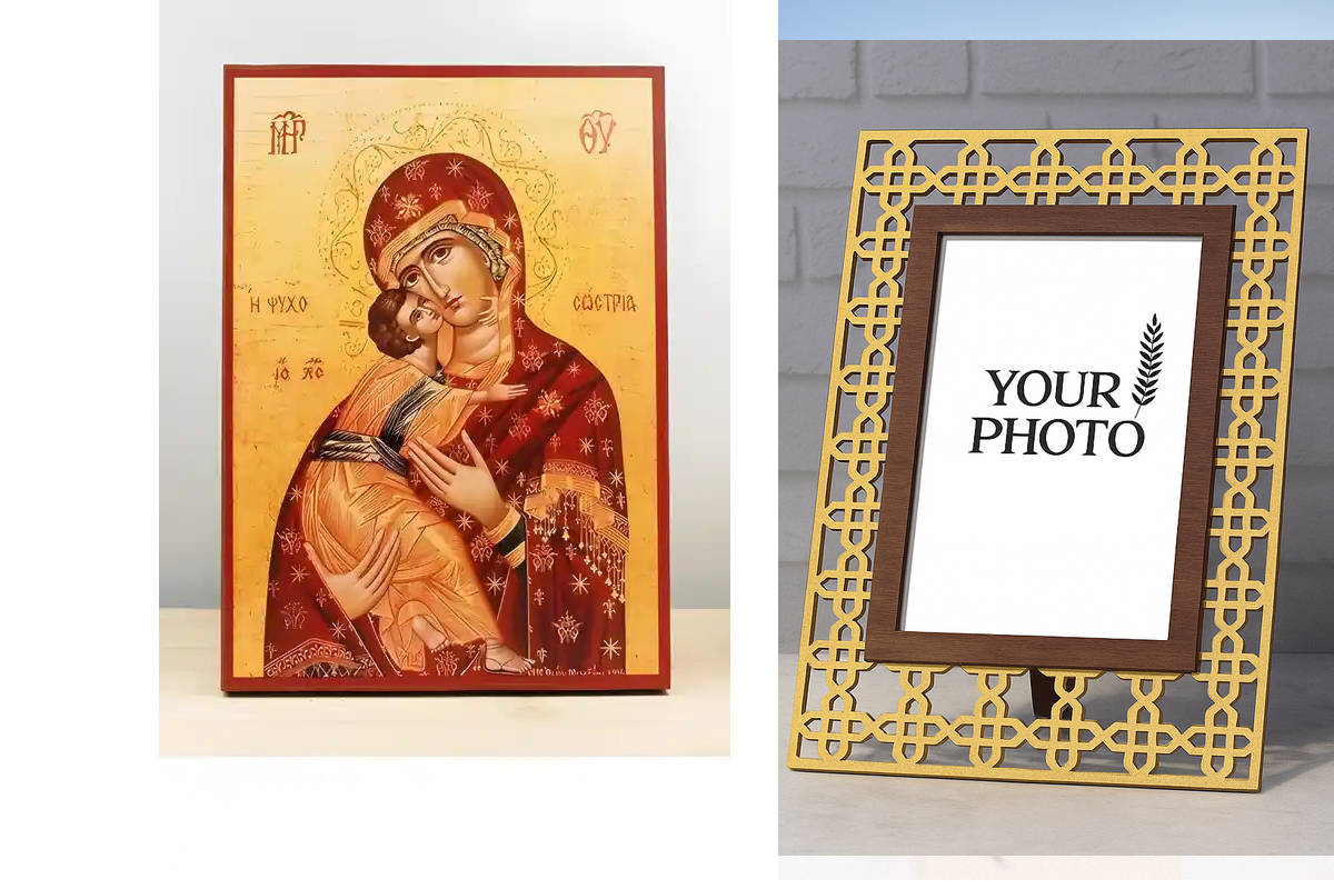 Εικόνα Ορθοδοξίας Πολυτελείας  με  σχεδιο Σταυρούς μαζι με  Βάση σε  8 χρώματα με περίγραμμα χρυσό σε ξύλο Plywood (Πλακάζ)   με  βάση Παναγία Ψυχοθήκη «Ψυχοσόστρια», Ξύλινη Χειροποίητη Εικόνα Ελληνικού Βυζαντινού Στυλ Κρεμαστή σε Ξύλινη Πλάκα Θρησκευτικό