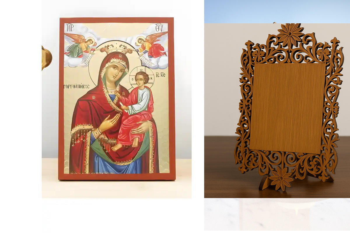 Εικόνα Ορθοδοξίας Δαντέλα μαζι με  Βάση σε  8 χρώματα με περίγραμμα χρυσό σε ξύλο Plywood (Πλακάζ)   με  βάση Παναγία Γοργοεπήκοος με τον Ιησού, Ξύλινη Χειροποίητη Εικόνα με Χαρακτική Ελληνική Βυζαντινού Στυλ σε Ξύλινη πλάκα Χειροποίητη Ελληνορθόδοξη εικό