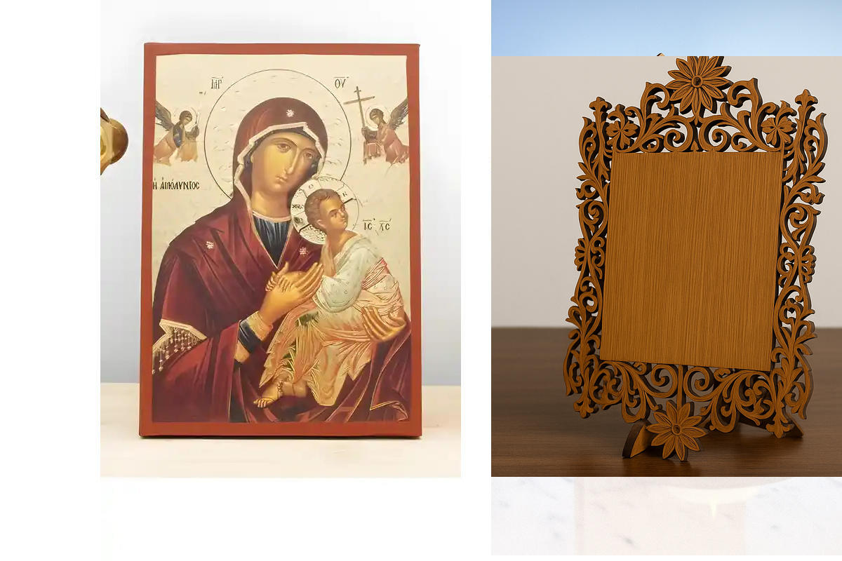 Εικόνα Ορθοδοξίας Δαντέλα μαζι με  Βάση σε  8 χρώματα με περίγραμμα χρυσό σε ξύλο Plywood (Πλακάζ)   με  βάση Παναγία η Αγνή «Αμόλυντος» με τον Ιησού, Ξύλινη Χειροποίητη Εικόνα με Χαρακτική Ελληνική Βυζαντινού Στυλ τοίχου Χειροποίητη Ελληνορθόδοξη εικόνα