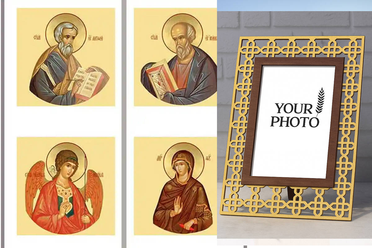 Εικόνα Ορθοδοξίας Πολυτελείας  με  σχεδιο Σταυρούς μαζι με  Βάση σε  8 χρώματα με περίγραμμα χρυσό σε ξύλο Plywood (Πλακάζ)   με  βάση Εικόνες στις βασιλικές πύλες (σετ 6 φωτογραφιών), Χειροποίητη Ελληνορθόδοξη , Κρεμαστή πλάκα βυζαντινής τέχνης, χριστιαν