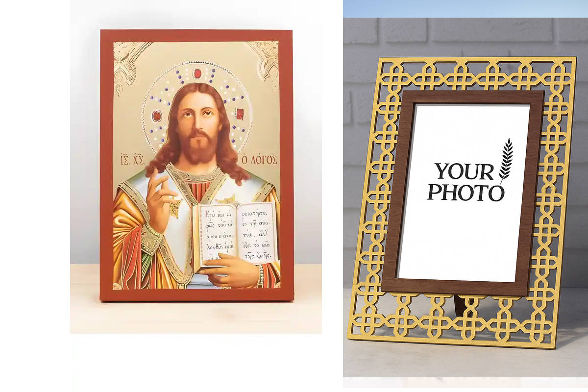 Εικόνα Ορθοδοξίας Πολυτελείας  με  σχεδιο Σταυρούς μαζι με  Βάση σε  8 χρώματα με περίγραμμα χρυσό σε ξύλο Plywood (Πλακάζ)   με  βάση Ο Ιησούς Χριστός ευλογούσε στην αρχή ήταν η Ξύλινη Χειροποίητη Εικόνα με Αλουμινόχαρτο Ελληνικού Βυζαντινού Στυλ σε τοίχ