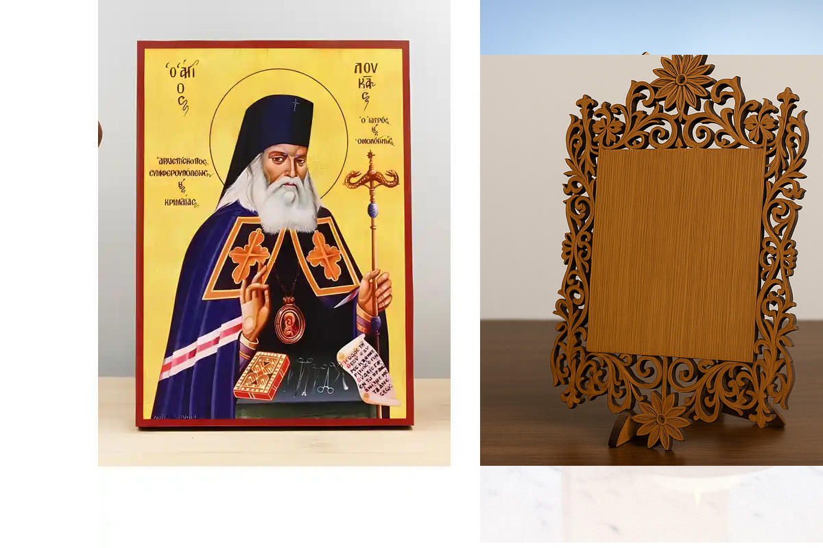 Εικόνα Ορθοδοξίας Δαντέλα μαζι με  Βάση σε  8 χρώματα με περίγραμμα χρυσό σε ξύλο Plywood (Πλακάζ)   με  βάση Άγιος Λουκάς ο Ιατρός, Ξύλινη Χειροποίητη Εικόνα Ελληνικού Βυζαντινού Στυλ Κρεμαστή σε ξύλινη πλάκα Χειροποίητη Ελληνορθόδοξη εικόνα του Ιησού Χρ