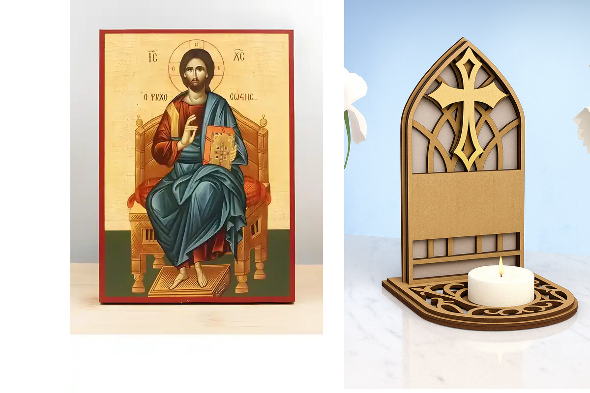 Εικόνα Ορθοδοξίας Καντηλάκι σε  8 χρώματα με περίγραμμα χρυσό σε ξύλο Plywood (Πλακάζ)   με  βάση Jesus Christ the Soul Saver “Ψυχοσώστης”, Ξύλινη Χειροποίητη Εικόνα Ελληνικού Premium Βυζαντινού Στυλ Κρεμαστή σε ξύλινη πλάκα Θρησκευτικό θέμα Χειροποίητη Ε