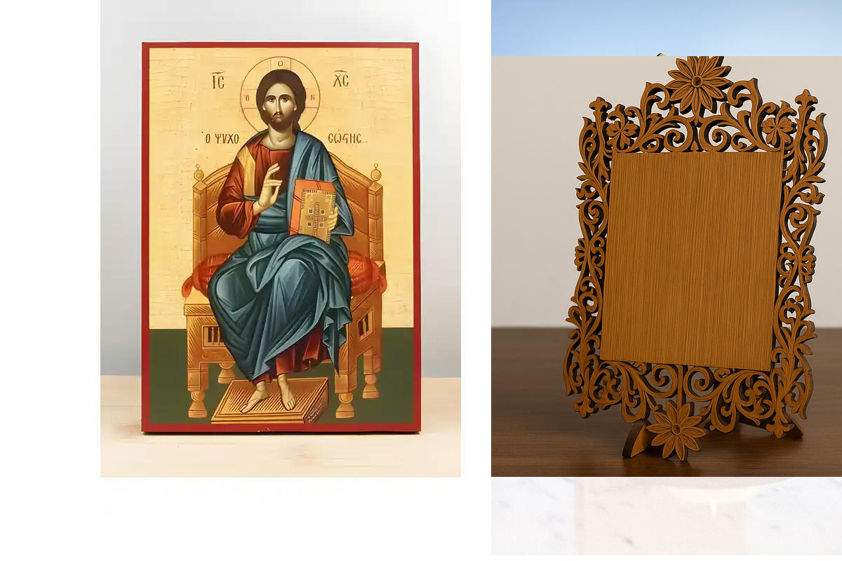 Εικόνα Ορθοδοξίας Δαντέλα μαζι με  Βάση σε  8 χρώματα με περίγραμμα χρυσό σε ξύλο Plywood (Πλακάζ)   με  βάση Jesus Christ the Soul Saver “Ψυχοσώστης”, Ξύλινη Χειροποίητη Εικόνα Ελληνικού Premium Βυζαντινού Στυλ Κρεμαστή σε ξύλινη πλάκα Θρησκευτικό θέμα Χ