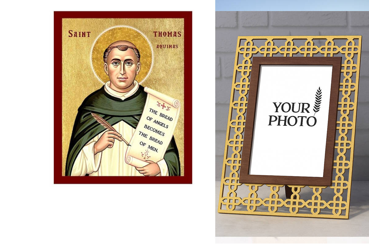 Εικόνα Ορθοδοξίας Πολυτελείας  με  σχεδιο Σταυρούς μαζι με  Βάση σε  8 χρώματα με περίγραμμα χρυσό σε ξύλο Plywood (Πλακάζ)   με  βάση Εικόνα Αγίου Θωμά Ακινάτη, Χειροποίητη Καθολική Εικόνα του Αγίου Θωμά Ακινάτη, Κρεμαστή πλάκα Βυζαντινής Τέχνης, Χριστια