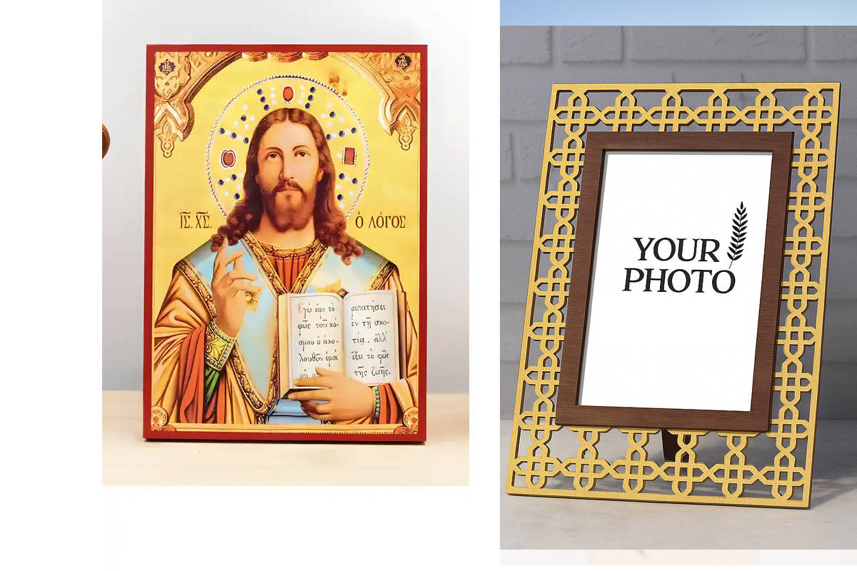 Εικόνα Ορθοδοξίας Πολυτελείας  με  σχεδιο Σταυρούς μαζι με  Βάση σε  8 χρώματα με περίγραμμα χρυσό σε ξύλο Plywood (Πλακάζ)   με  βάση Ο Ιησούς Χριστός Ευλογία – Στην αρχή ήταν ο Κόλπος, Ξύλινη Χειροποίητη Εικόνα Ελληνικής Premium Βυζαντινού Στυλ τοίχου Κ