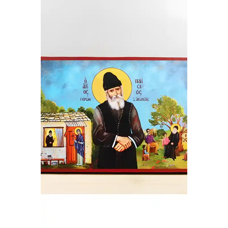 Σετ των 2 Εικόνα Ορθοδοξίας με περίγραμμα χρυσό σε ξύλο Φλαμουρίας  με  βάση Άγιος Παΐσιος ο Αγιορείτης Κάθετη, Ξύλινη Χειροποίητη Εικόνα Ελληνικής Premium Βυζαντινού Στυλ Κρεμαστή σε ξύλινη πλάκα Θρησκευτικό Θέμα Χειροποίητη Ελληνορθόδοξη εικόνα του Ιησο