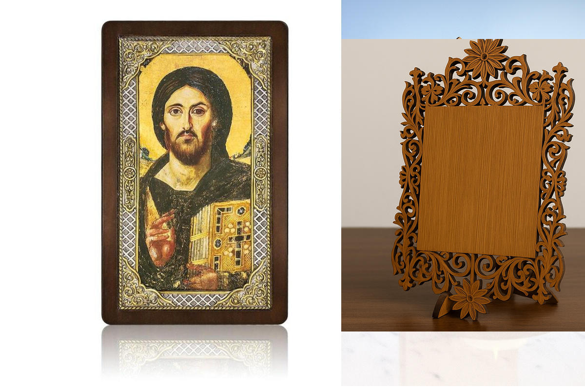 Εικόνα Ορθοδοξίας Δαντέλα μαζι με  Βάση σε  8 χρώματα με περίγραμμα χρυσό σε ξύλο Plywood (Πλακάζ)   με  βάση Ιησούς Χριστός του Σινά Ασημένιο Χρυσό Εικονίδιο 29x17cm, Χειροποίητη Θρησκευτική Τέχνη, Χρυσός 24 καρατίων &amp; Ασήμι 925 Ο Κύριος μας Ιησούς Π