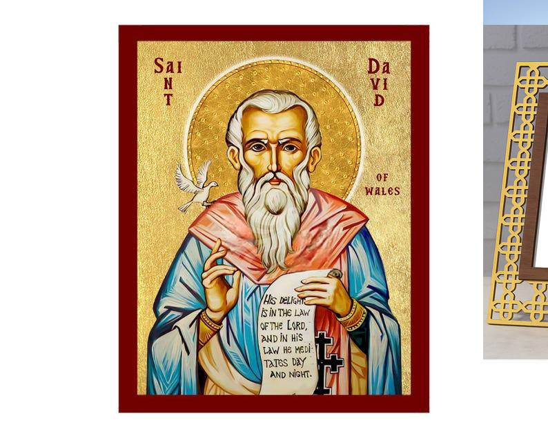 Εικόνα Ορθοδοξίας Πολυτελείας  με  σχεδιο Σταυρούς μαζι με  Βάση σε  8 χρώματα με περίγραμμα χρυσό σε ξύλο Plywood (Πλακάζ)   με  βάση Εικόνα Αγίου Δαβίδ της Ουαλίας, Χειροποίητη Θρησκευτική Εικόνα του Αγίου Δαυίδ της Ουαλίας, Πλακέτα Βυζαντινής Τέχνης, Χ