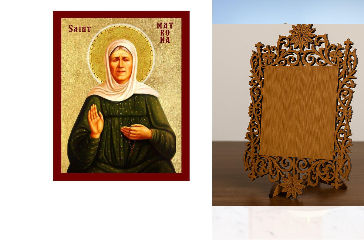Εικόνα Ορθοδοξίας Δαντέλα μαζι με  Βάση σε  8 χρώματα με περίγραμμα χρυσό σε ξύλο Plywood (Πλακάζ)   με  βάση Εικόνα Αγίας Ματρώνας, Χειροποίητη Θρησκευτική Εικόνα Αγίας Ματρώνας, Πλακέτα Βυζαντινής Τέχνης, Χριστιανική Θρησκευτική Τέχνη Διάσταση 40x30 cm