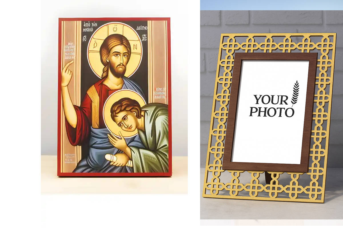 Εικόνα Ορθοδοξίας Πολυτελείας  με  σχεδιο Σταυρούς μαζι με  Βάση σε  8 χρώματα με περίγραμμα χρυσό σε ξύλο Plywood (Πλακάζ)   με  βάση Σκηνή του Ιησού Χριστού για τον Μυστικό Δείπνο, Ξύλινη Χειροποίητη Εικόνα Ελληνικού Premium Βυζαντινού Στυλ Κρεμασμένο σ