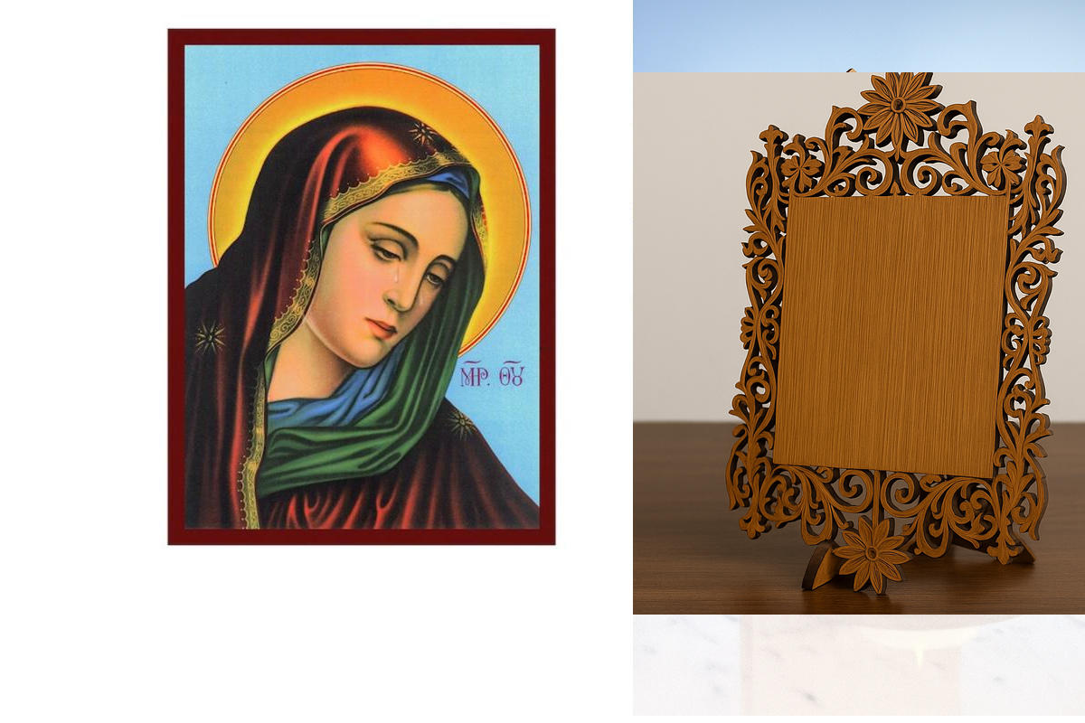 Εικόνα Ορθοδοξίας Δαντέλα μαζι με  Βάση σε  8 χρώματα με περίγραμμα χρυσό σε ξύλο Plywood (Πλακάζ)   με  βάση Παναγία των Θλίψεων, Χειροποίητη Βυζαντινή εικόνα Παναγίας Τεθλιμμένης, Παναγία Θρησκευτική τέχνη επιτοίχια πλάκα, χριστιανικό δώρο Διάσταση 40x3