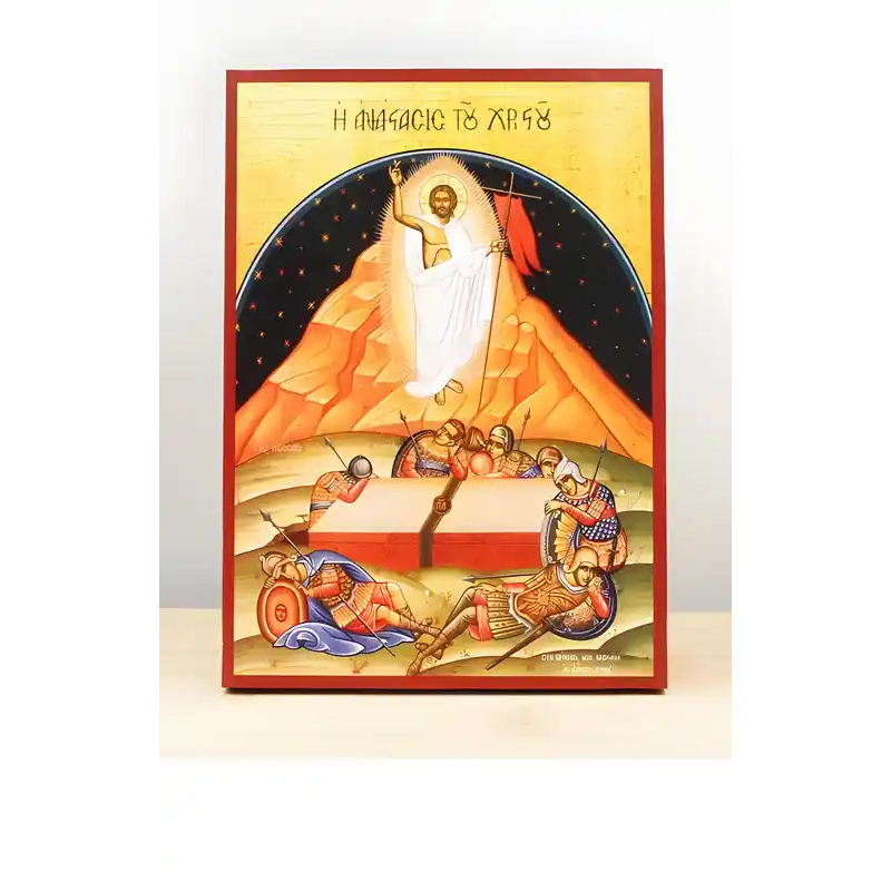 Σετ των 2 Εικόνα Ορθοδοξίας με περίγραμμα χρυσό σε ξύλο Φλαμουρίας  με  βάση Λεπτομέρεια Ανάσταση του Ιησού Χριστού, Ξύλινη Χειροποίητη Εικόνα Ελληνικού Premium Βυζαντινού Στυλ Κρεμασμένο σε ξύλινη πλάκα Ορθόδοξο Θρησκευτικό Θέμα Χειροποίητη Ελληνορθόδοξη