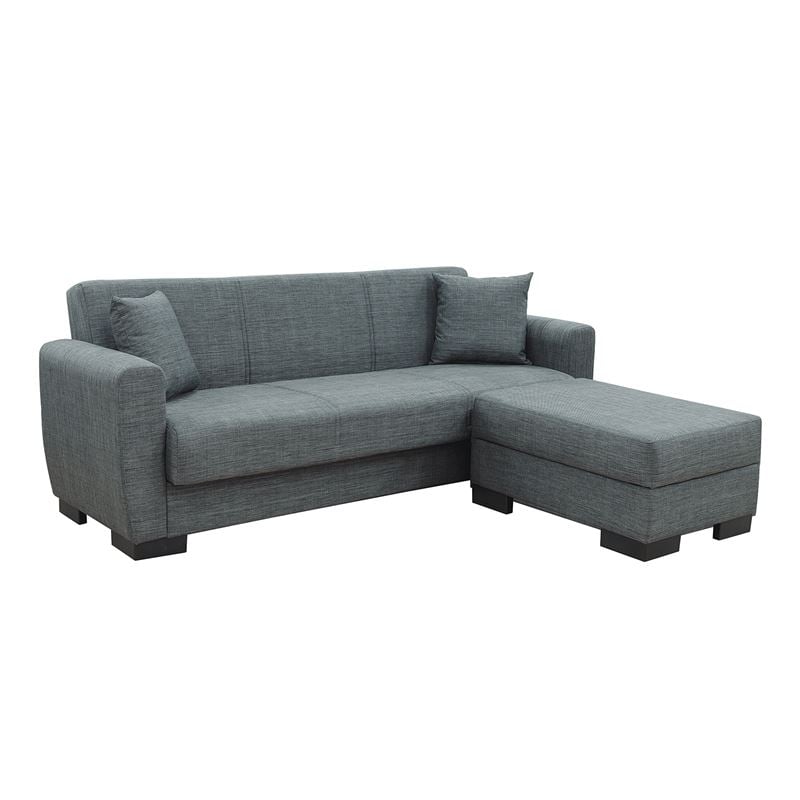 WOODWELL Ε9578,1ΜJACKSON-Max Καναπές – Κρεβάτι & Σκαμπό με Χώρους Αποθήκευσης Ύφασμα Σκούρο Γκρι 210x163x61 H.81 Bed:105x180x40 Ε9578,1Μ
