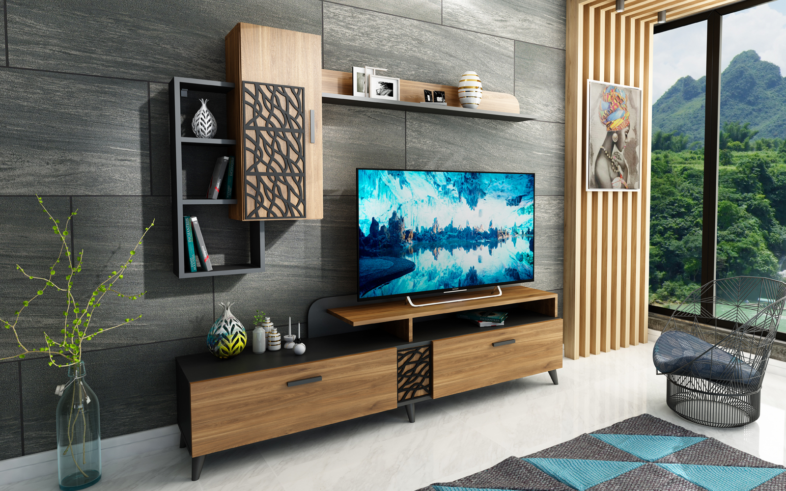 Σύνθετο Σαλονιού Kelly, 141x35x110, Genomax Genom1219922407 Σύνθετο Σαλονιού Kelly, 141x35x110, Genomax Genom1219922407