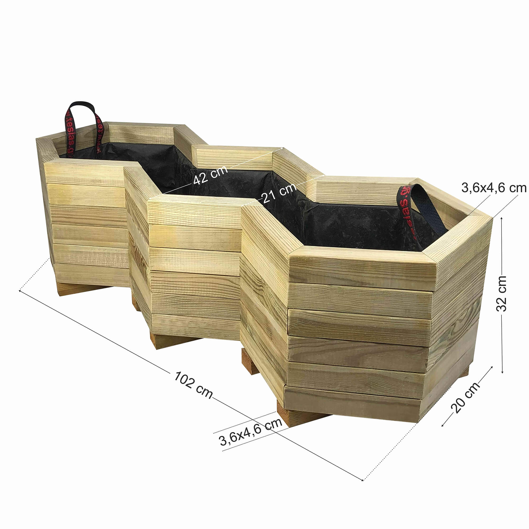 Tesias Ζαρντινιέρα τριπλή εξάγωνη 102x42-Tesias  TES-136