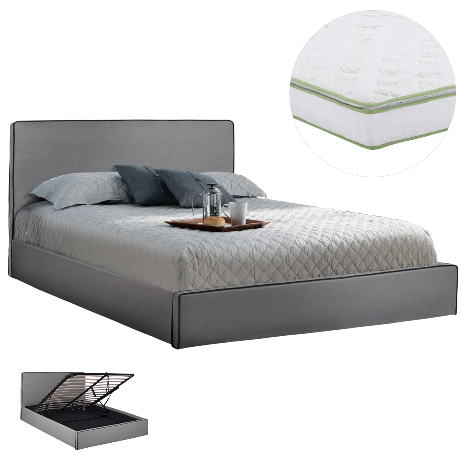 ΚΡΕΒΑΤΙ ΔΙΠΛΟ ΜΕ ΑΠΟΘ.ΧΩΡΟ & ΣΤΡΩΜΑ ALLIE HM21170 ΓΚΡΙ ΥΦΑΣΜΑ--ΓΙΑ 160x200εκ