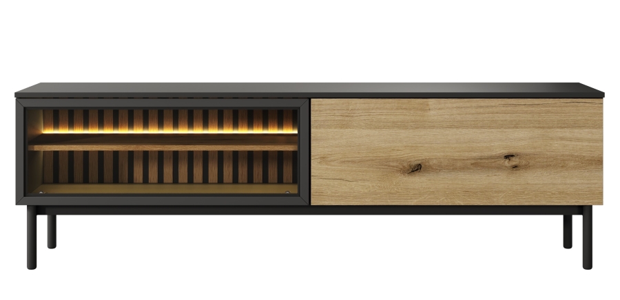 Έπιπλο τηλεόρασης Lang Ανθρακί+ Φυσικό Evoke με βιτρίνα 180x55x39cm