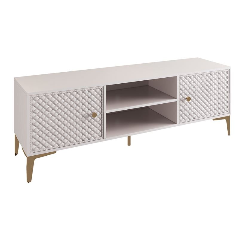 WOODWELL LANA Έπιπλο TV Απόχρωση Εκρού, με πρόσοψη Pu Καπιτονέ 140x40x50cm Ε7505,1
