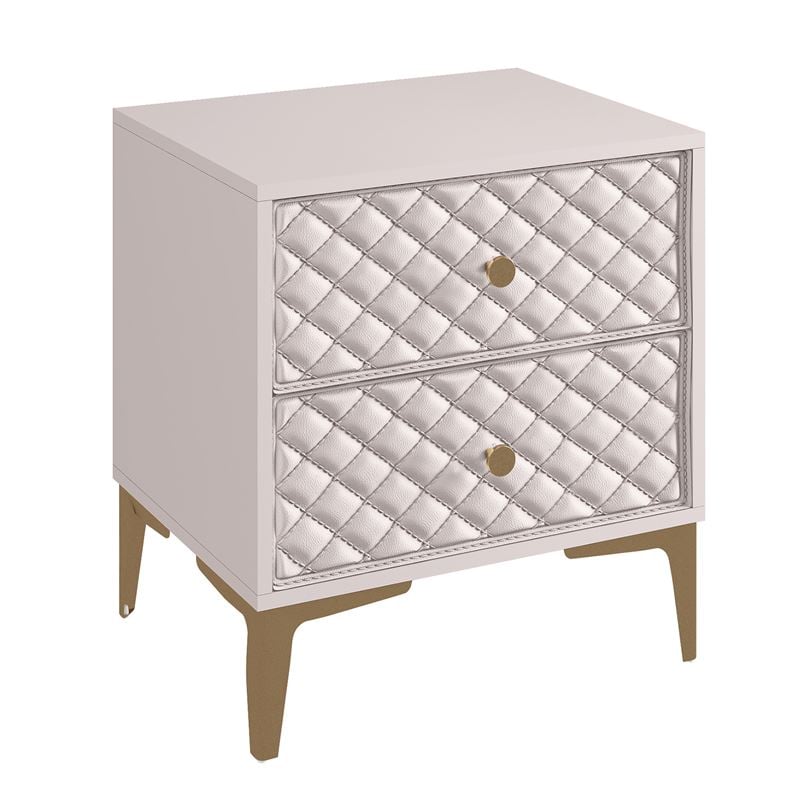 WOODWELL LANA Κομοδίνο με 2 Συρτάρια, Απόχρωση Εκρού, με πρόσοψη Pu Καπιτονέ 50x40x60cm Ε7503,1