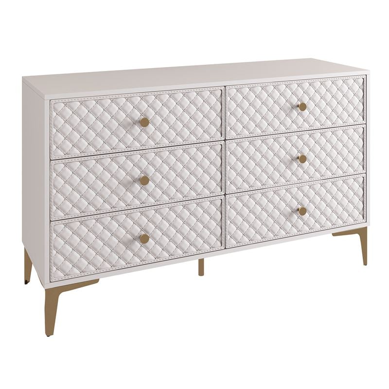 WOODWELL LANA Συρταριέρα με 6 Συρτάρια, Απόχρωση Εκρού, με πρόσοψη Pu Καπιτονέ 120x40x80cm Ε7504,1