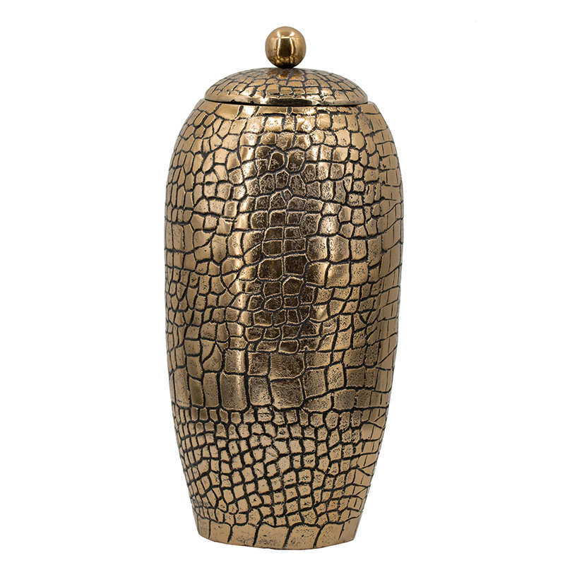Artekko Croco Διακοσμητικό Βάζο Δοχείο με Καπάκι Μεταλλικό Μαύρο Χρυσό (17.7x17.7x37)cm Artekko LB78233-GOLD