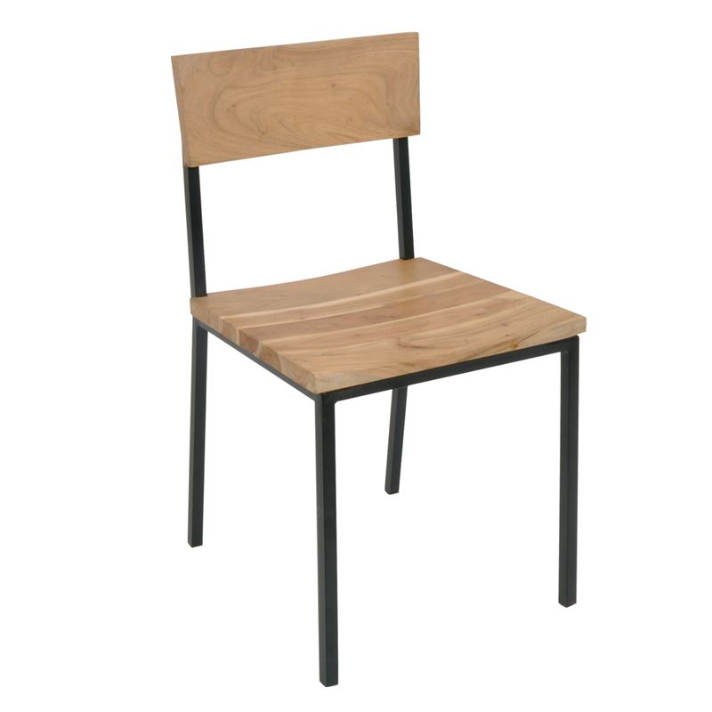 WOODWELL ΕΑ7027LIZARD Καρέκλα Τραπεζαρίας Μέταλλο Βαφή Μαύρο, Ξύλο Ακακία Φυσικό 44x46x85cm ΕΑ7027