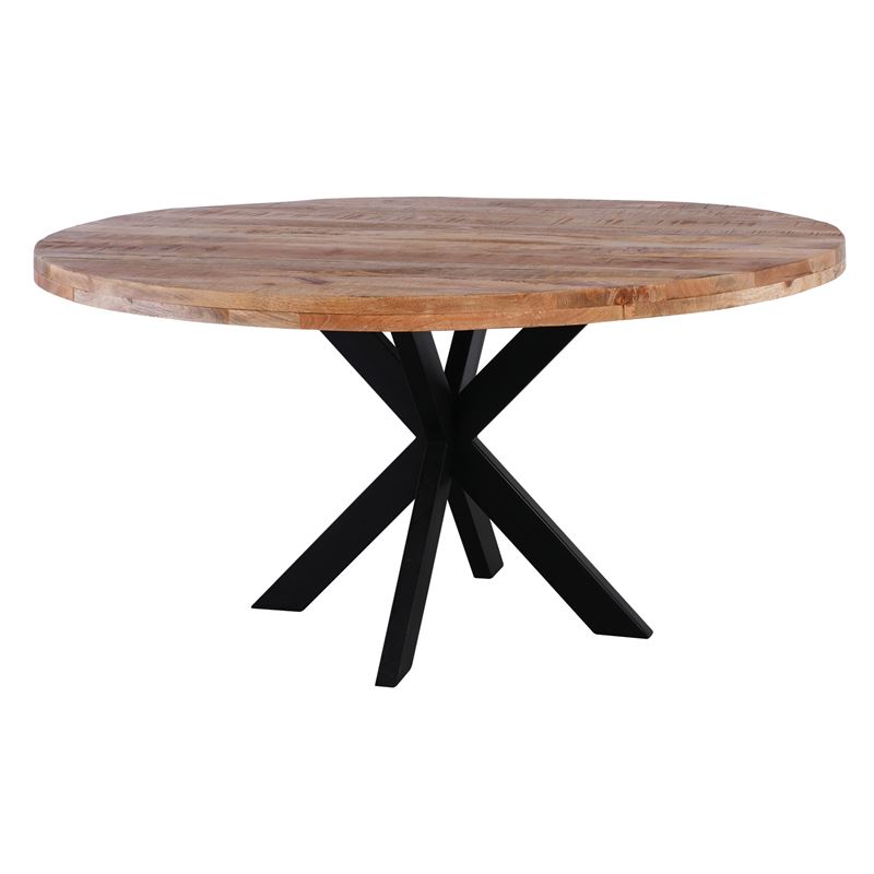 WOODWELL ΕΑ7055LIZARD Τραπέζι Τραπεζαρίας, Μέταλλο Βαφή Μαύρο, Ξύλο Mango Απόχρωση Φυσικό Φ150cm H.78cm ΕΑ7055