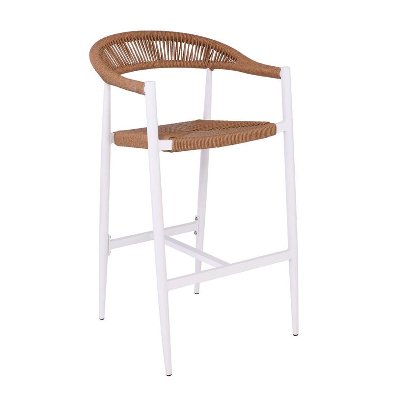 WOODWELL MADY Σκαμπό Bar, ALU Άσπρο, Rope Wicker Φυσικό 56x58x105cm Ε6720,2