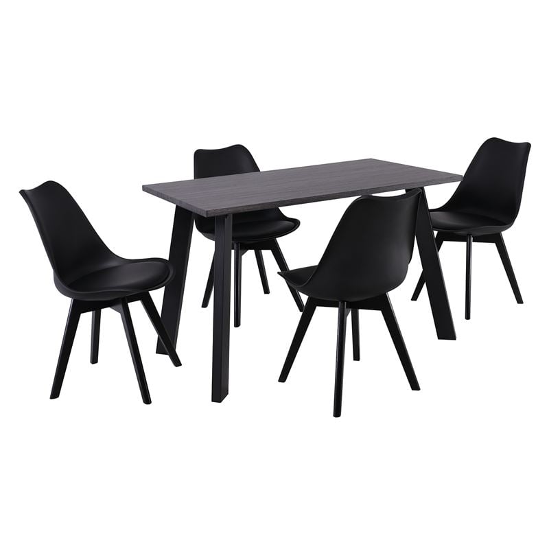 WOODWELL MARTIN Set Τραπεζαρία: Τραπέζι + 4 Καρέκλες, MDF Grey Walnut, Μέταλλο-Ξύλο-PP και PU Μαύρο  Table:120x70x75 Chair:49x57x82 ΕΜ820,2S