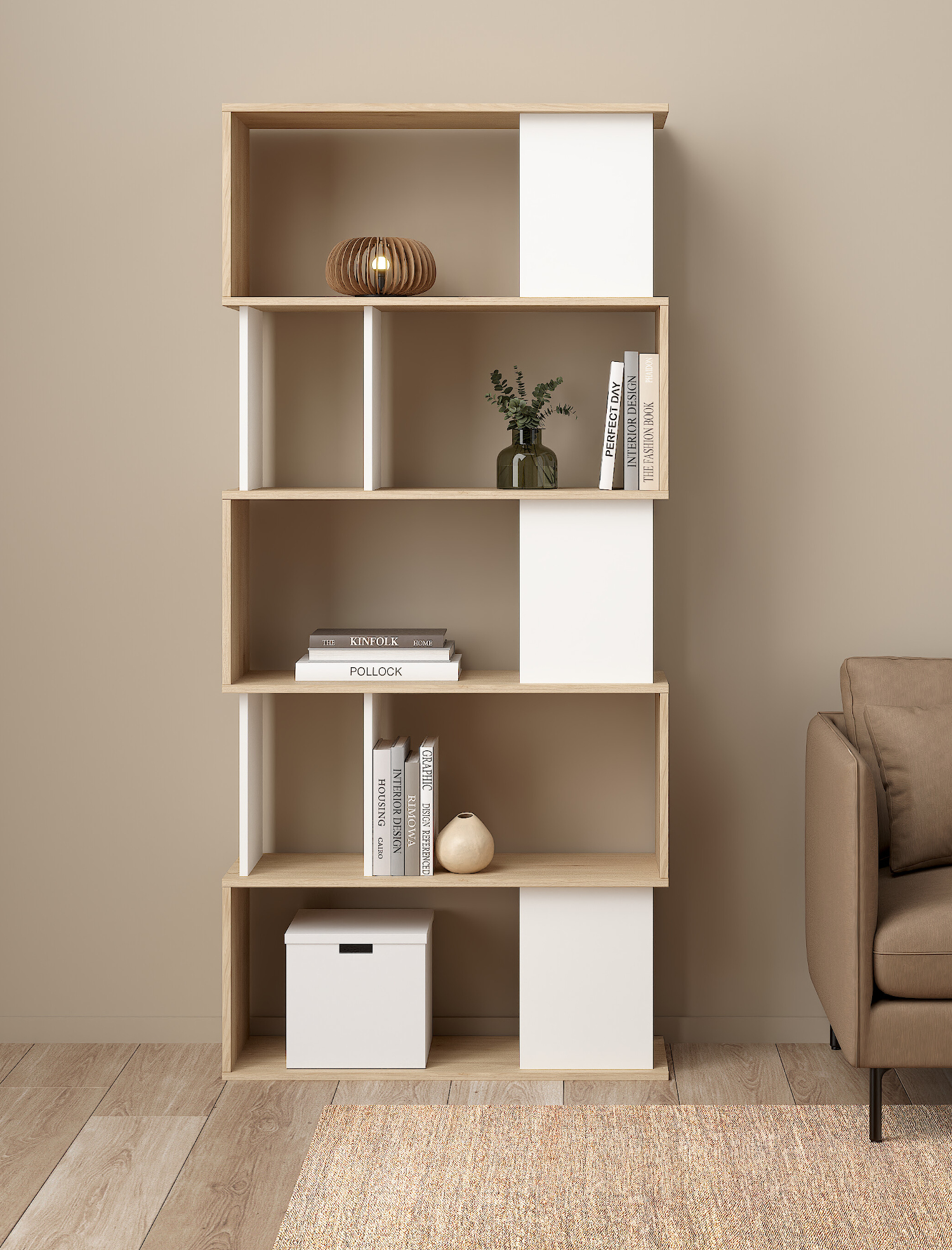 Insi Maze βιβλιοθήκη 80×29,5×173,5εκ. Jackson Hickory / Λευκό 0161.TV36 Insi Maze βιβλιοθήκη 80×29,5×173,5εκ. Jackson Hickory / Λευκό 0161.TV36