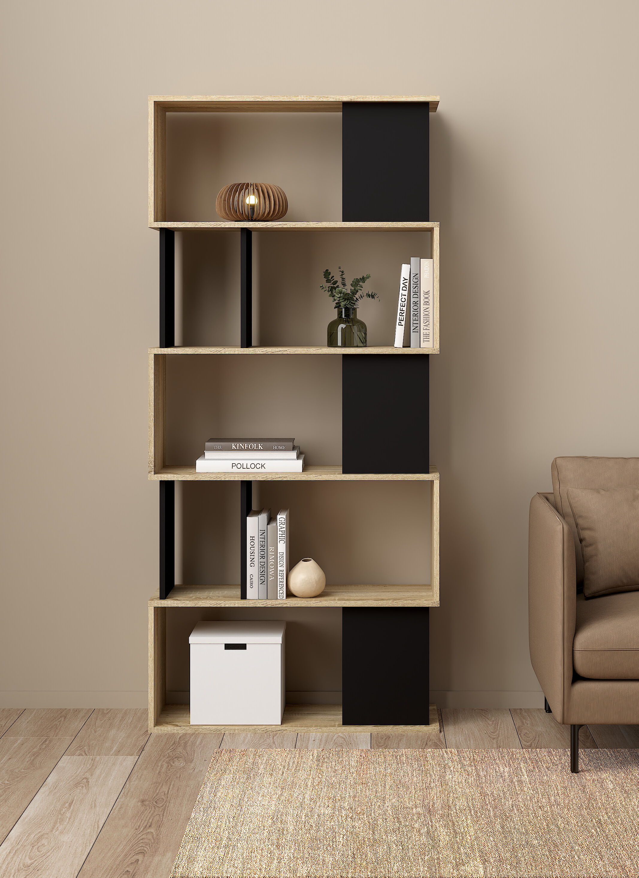 Insi Maze βιβλιοθήκη 80×29,5×173,5εκ. Δρυς / Μαύρο 0161.TV35 Insi Maze βιβλιοθήκη 80×29,5×173,5εκ. Δρυς / Μαύρο 0161.TV35