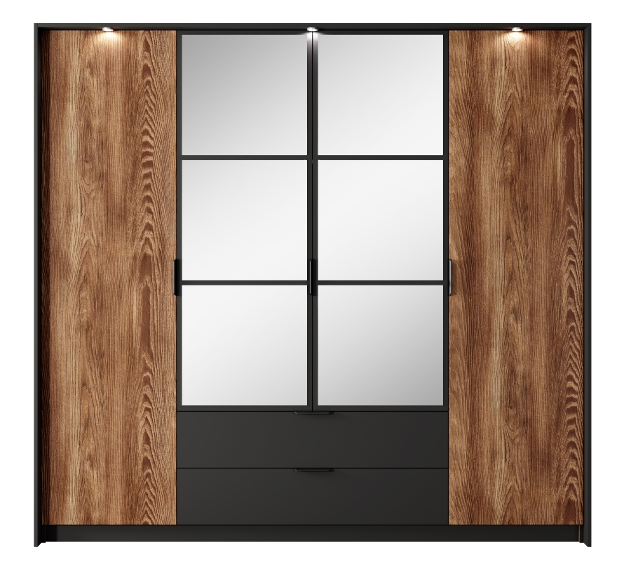 Ντουλάπα Milton κάστανο+ ανθρακί με καθρέπτες 223x210x59cm