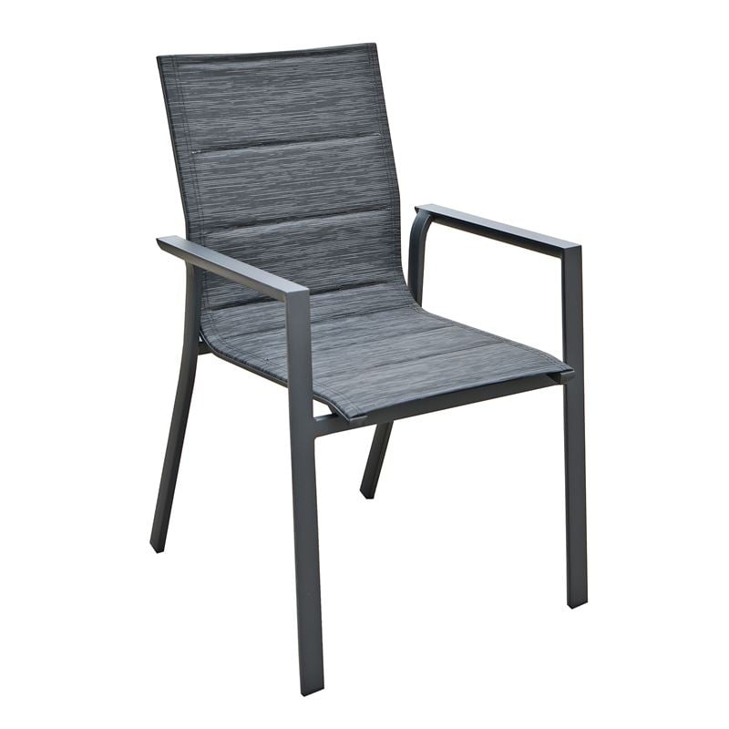 WOODWELL Ε6728,1NAPOLI Πολυθρόνα Dining Αλουμίνιο Βαφή Μαύρο Textilene Ανθρακί, Στοιβαζόμενη 59x62x90cm Ε6728,1