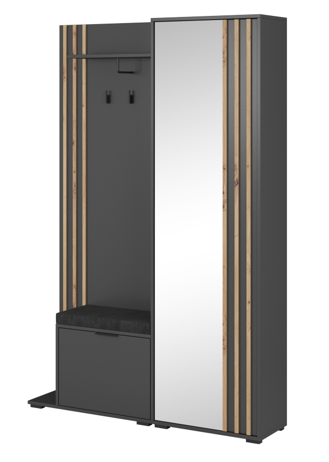 Έπιπλο εισόδου NELLY Γραφίτης με μαξιλάρι και καθρέπτη 131x192x40cm