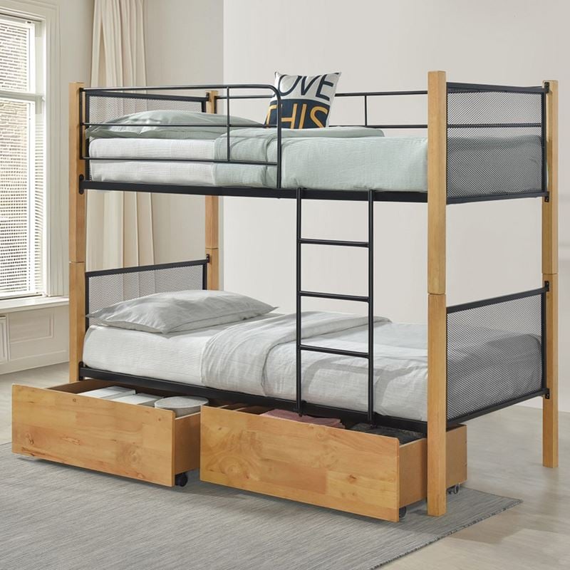 WOODWELL Ε8039NET Κρεβάτι Κουκέτα με 2 Συρτάρια 94x47x30cm, Μέταλλο Βαφή Μαύρο-Ξύλο Φυσικό 95x200x158(Στρώμα 90×190)cm Ε8039 WOODWELL Ε8039NET Κρεβάτι Κουκέτα με 2 Συρτάρια 94x47x30cm, Μέταλλο Βαφή Μαύρο-Ξύλο Φυσικό 95x200x158(Στρώμα 90×190)cm Ε8039