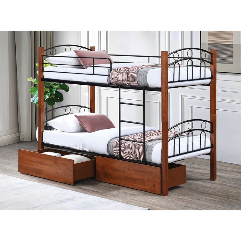 WOODWELL Ε80710NORTON Κρεβάτι Κουκέτα με 2 Συρτάρια 94x47x30cm, Μέταλλο Βαφή Μαύρο-Ξύλο Καρυδί 97x201x160cm (Στρώμα 90x190cm) Ε80710 WOODWELL Ε80710NORTON Κρεβάτι Κουκέτα με 2 Συρτάρια 94x47x30cm, Μέταλλο Βαφή Μαύρο-Ξύλο Καρυδί 97x201x160cm (Στρώμα 90x190cm) Ε80710