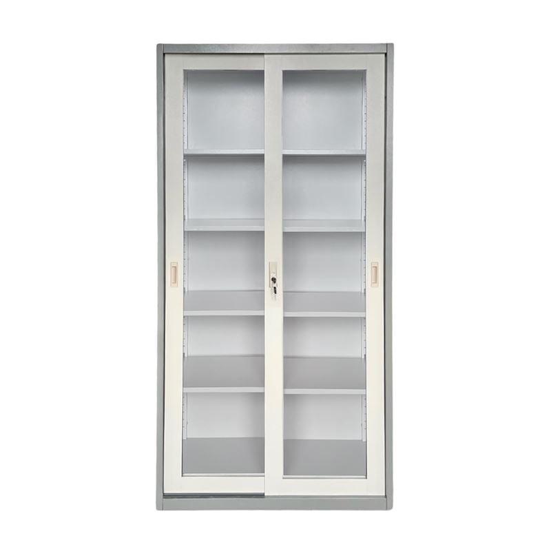 WOODWELL Ε6012,1ΝΤΟΥΛΑΠΑ Δίφυλλη με Συρόμενες επάλληλες πόρτες, 4 Ράφια, Μέταλλο Βαφή Γκρι 85x40x180cm Ε6012,1