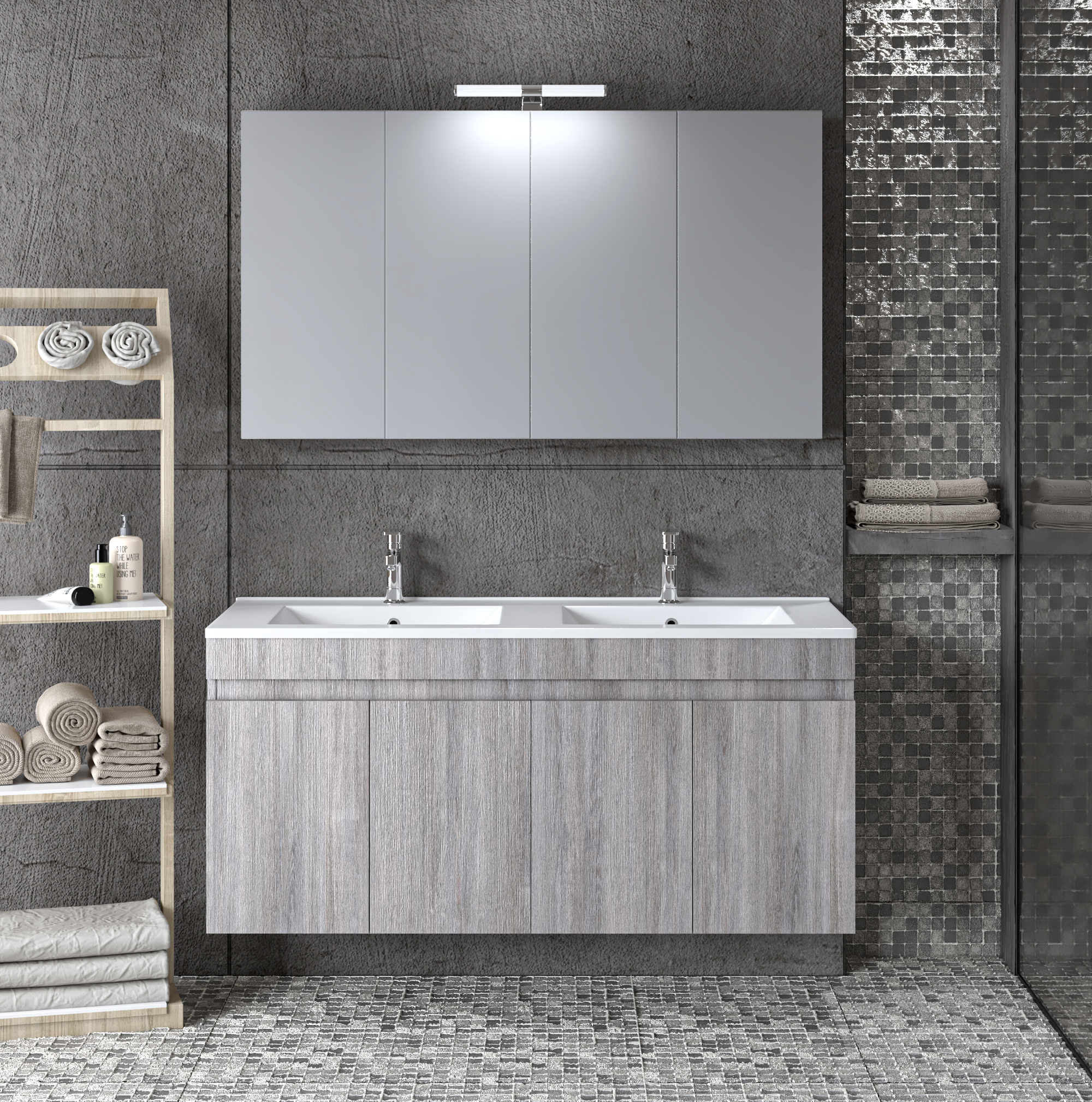 Σετ Επίπλου OMEGA 120cm με Διπλό Νιπτήρα χρ.GREY OAK 9SOM120GODW 9SOM120GODW Σετ Επίπλου OMEGA 120cm με Διπλό Νιπτήρα χρ.GREY OAK 9SOM120GODW 9SOM120GODW